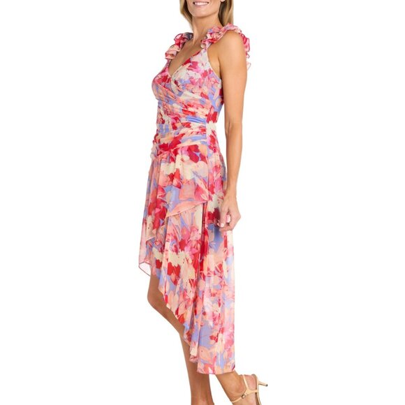 R & M Richards Printed Chiffon Midi Dress | Pink Floral NWT 14P - Picture 3 of 4